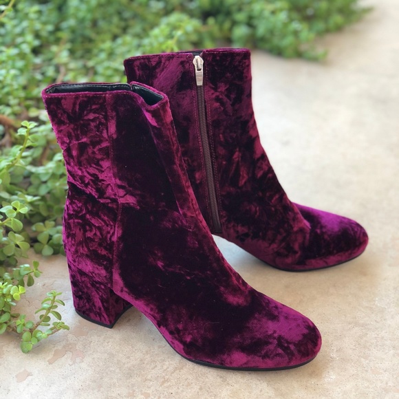 maroon velvet booties